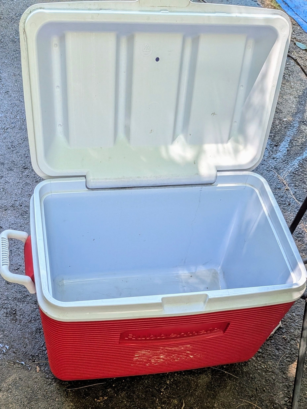 Red Portable Cooler with White Lid -  Rubbermaid Cooler
